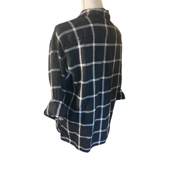 VTG Talbots Womens Plaid Linen Button Down Shirt Sz 10P Black Coastal Classic - Picture 10 of 12